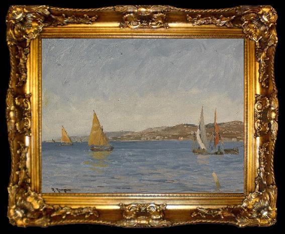 framed  Julius Ludwig Friedrich Runge Segelboote vor der Kuste an einem Sonnentag, ta009-2